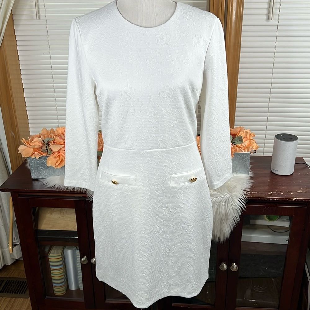 Veronica Beard Channing Jacquard Sheath Dress White Size Large - Picture 2 of 10